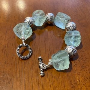 Blue Quartz Nugget & Sterling Silver Bracelet.  Gorgeous & Unique!